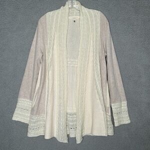 Knitted & Knotted Open Front Cardigan Sz L Beige Wool Blend‎ Boho Anthropologie
